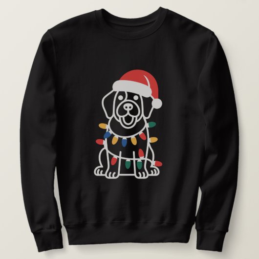 かわいい犬のクリスマスライトと帽子 スウェットシャツ (デザイン正面)