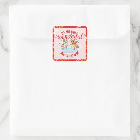 かわいい犬のクリスマス最も素晴らしいタイムレッド スクエアシール (バッグ)