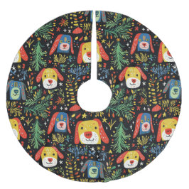 かわいい犬のクリスマス ブラッシュドポリエステルツリースカート