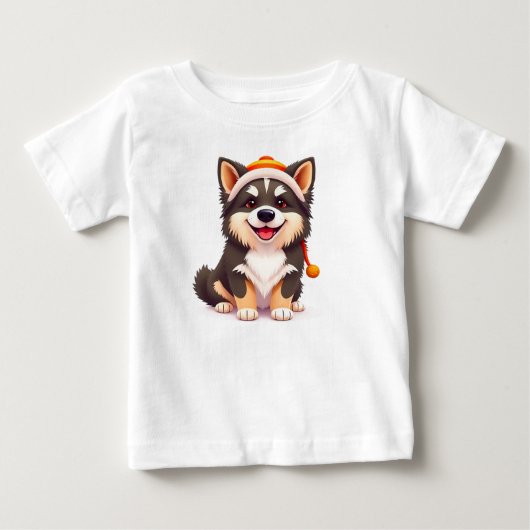 かわいい犬のグラフィック カートゥーン風 子供服 ベビーTシャツ (正面)