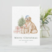 かわいい犬のグリーンChristmas シーズンカード (スタンド正面)