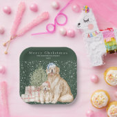 かわいい犬のグリーンChristmas ペーパープレート (パーティー)