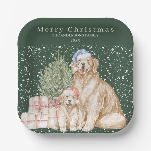 かわいい犬のグリーンChristmas ペーパープレート (正面)