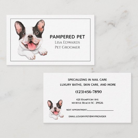 かわいい犬のグルーミングホワイトビジネス 予約カード (正面/裏面)