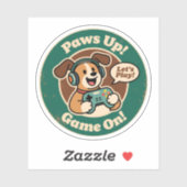 かわいい犬のゲーマー「パウスアップ!ゲームオン!」デザイン シール (シート)