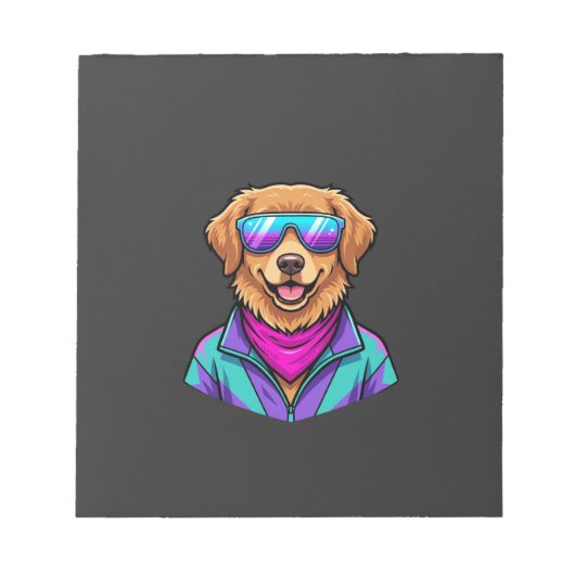 かわいい犬のサングラス レトロネオンアート_1 ノートパッド (正面)