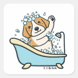 かわいい犬のシャワーイラストレーション スクエアシール