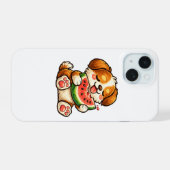 かわいい犬のスイカ iPhone 15ケース (裏面横)