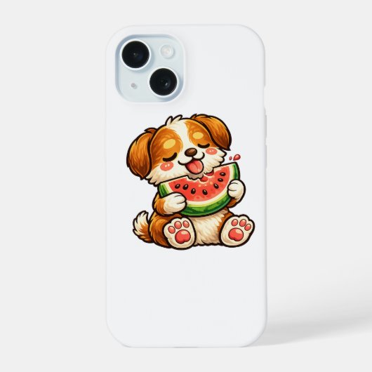 かわいい犬のスイカ iPhone 15ケース (裏面)