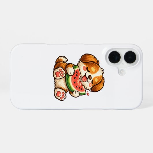 かわいい犬のスイカ iPhone 16ケース (裏面横)