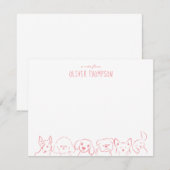 かわいい犬のスケッチがついたメモカード（ブラッシュピンク） ノートカード (正面/裏面)