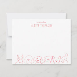 かわいい犬のスケッチがついたメモカード（ブラッシュピンク） ノートカード