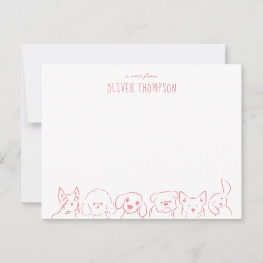 かわいい犬のスケッチがついた便箋　メモカード ノートカード (正面)