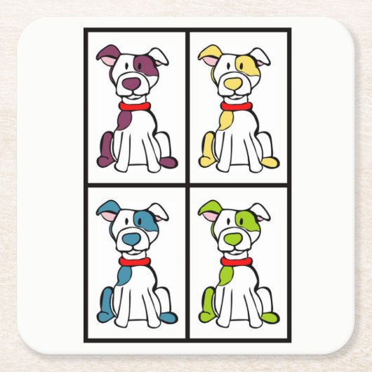 かわいい犬のスケッチ – いじめっ子 スクエアペーパーコースター (正面)