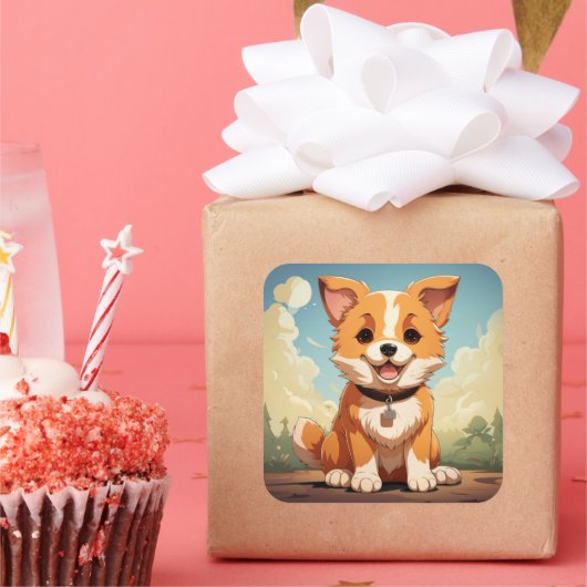 かわいい犬のステッカー スクエアシール (パーティー)