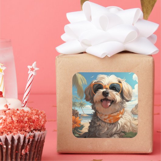 かわいい犬のステッカー スクエアシール (パーティー)