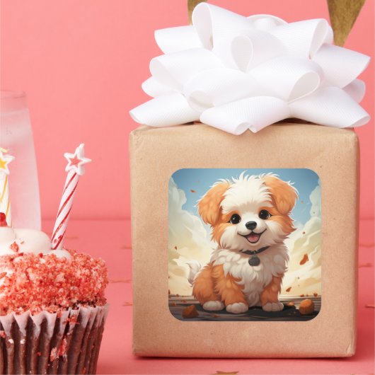 かわいい犬のステッカー スクエアシール (パーティー)