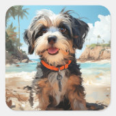 かわいい犬のステッカー スクエアシール (正面)