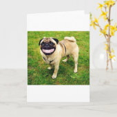 かわいい犬のスマイルのパグ カード (黄色い花)