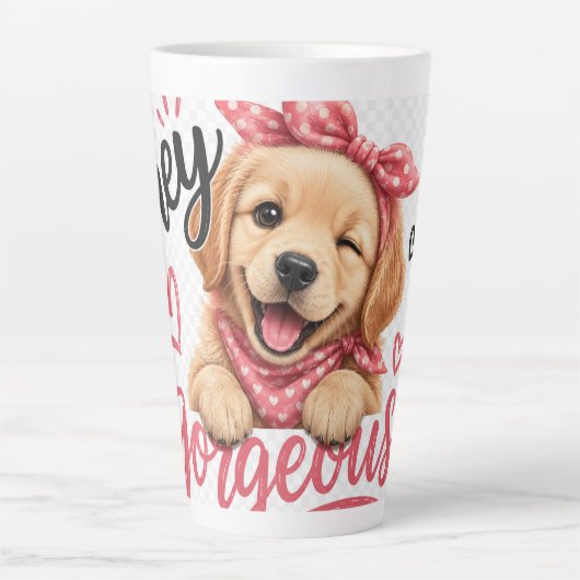 かわいい犬のデザイン カフェラテマグ (正面)