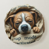 かわいい犬のデザイン「Dog Nap Mode Activated」 ラウンドクッション (裏面)