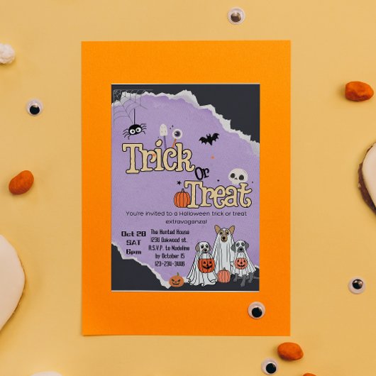 かわいい犬のトリックまたはハロウィーンの招待状 招待状