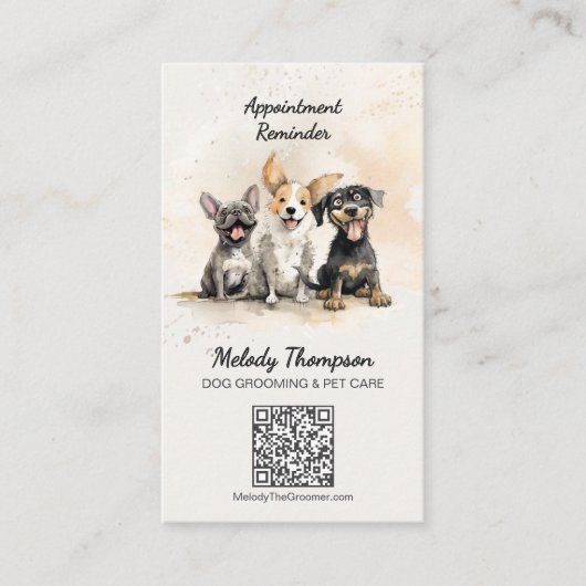 かわいい犬のトリマーペットケアアポイントメントリマインダー 名刺 (正面)