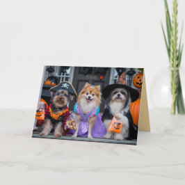 かわいい犬のハロウィンお菓子をくれなきゃイタズラしちゃうぞグリーティングカード シーズンカード