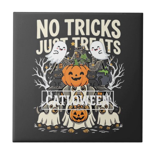 かわいい犬のハロウィン お菓子をちょうだい タイル (正面)