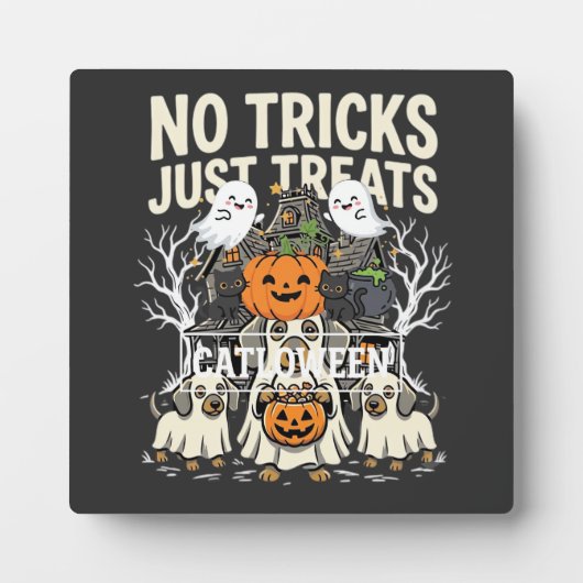 かわいい犬のハロウィン お菓子をちょうだい フォトプラーク (正面)