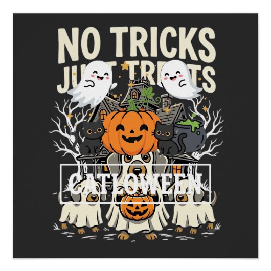 かわいい犬のハロウィン お菓子をちょうだい ポスター (正面)
