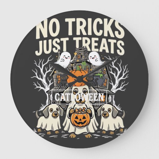 かわいい犬のハロウィン お菓子をちょうだい ラージ壁時計 (正面)