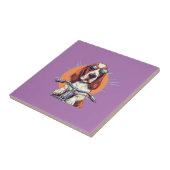 かわいい犬のバイクもしくは自転車に乗る人が夕日に タイル (側面)