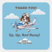 かわいい犬のパイロットとセスナの飛行機、旅行、初誕生日 スクエアシール (正面)