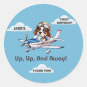 かわいい犬のパイロット & セスナ機、旅行、初めての誕生日 ラウンドシール (正面)