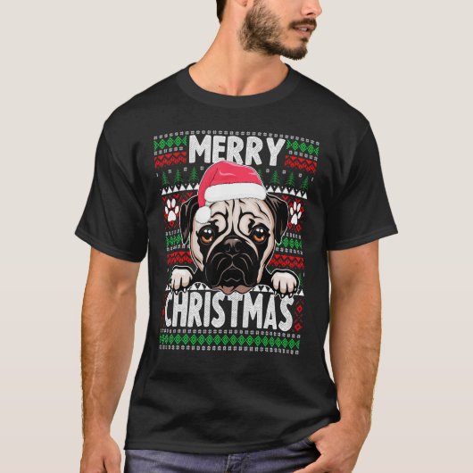 かわいい犬のパジャマ パグ犬 クリスマス 1 Tシャツ (正面)