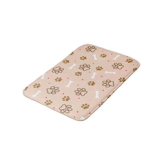 かわいい犬のパターンと爪骨の小さな水玉模様 バスマット (アングル)