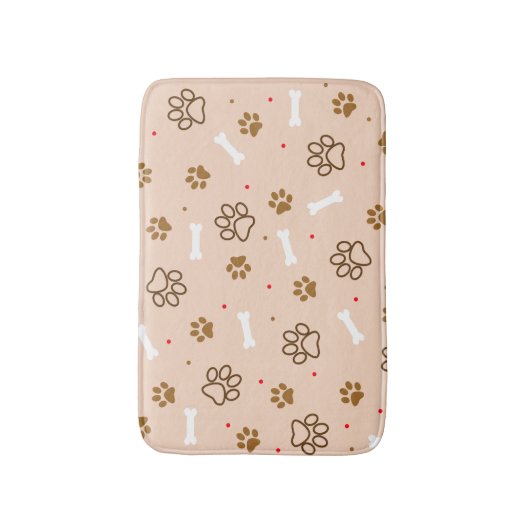 かわいい犬のパターンと爪骨の小さな水玉模様 バスマット (正面縦)