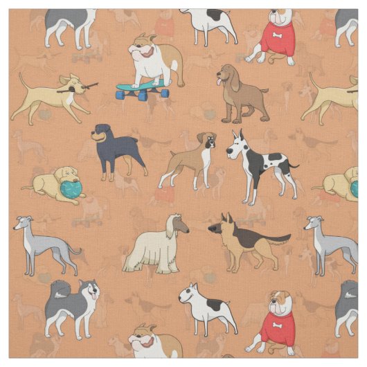 かわいい犬のパターンデザインオレンジ ファブリック (見本)