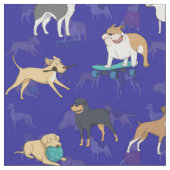 かわいい犬のパターンデザインブルー ファブリック (クローズアップ)