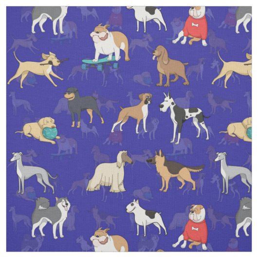 かわいい犬のパターンデザインブルー ファブリック (見本)