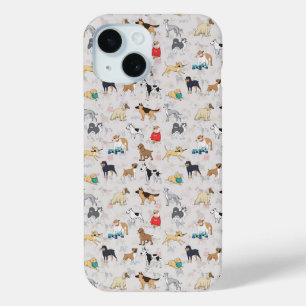 かわいい犬のパターンデザインホワイト iPhone 15ケース