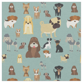 かわいい犬のパターンデザイン愛犬家-ターコイズ ファブリック