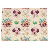 かわいい犬のパターン  ラージペーパーバッグ (正面)