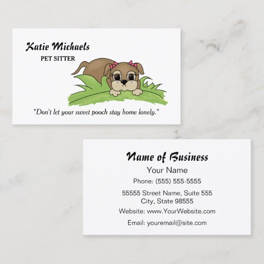 かわいい犬のピンクの弓ペット座るサービス 名刺 (正面/裏面)