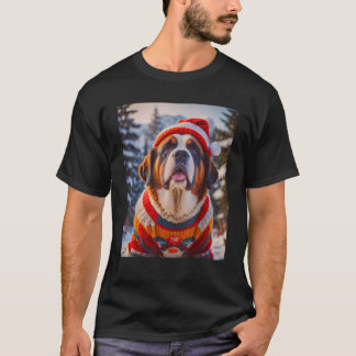 かわいい犬のファッション被害者 セントバーナード クリスマス Tシャツ