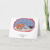 かわいい犬のフォークア絵画ート冬の12ブーツ シーズンカード (裏面)