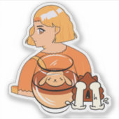 かわいい犬のプリン – オレンジ色の美しいアニメのデザート シール (正面)