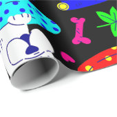 かわいい犬のプールパーティーおもしろい黒 ラッピングペーパー (ロールコーナー)