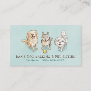 かわいい犬のペットシッターと犬の散歩イラスト 名刺